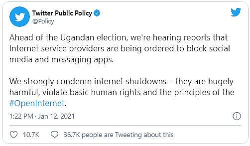 Twitter to Uganda